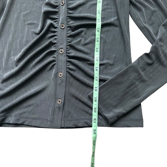 Madewell Metallic Rib Ruched Long-Sleeve Top Dark Pavement size medium disco 70s - Picture 6 of 7